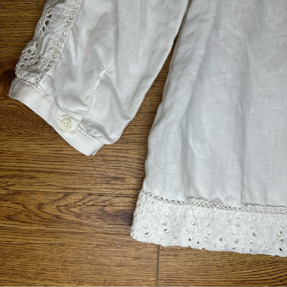 NWOT J. CREW White Linen Peasant Eyelet Women’s Preppy Blouse Top - Size Small - Picture 4 of 9